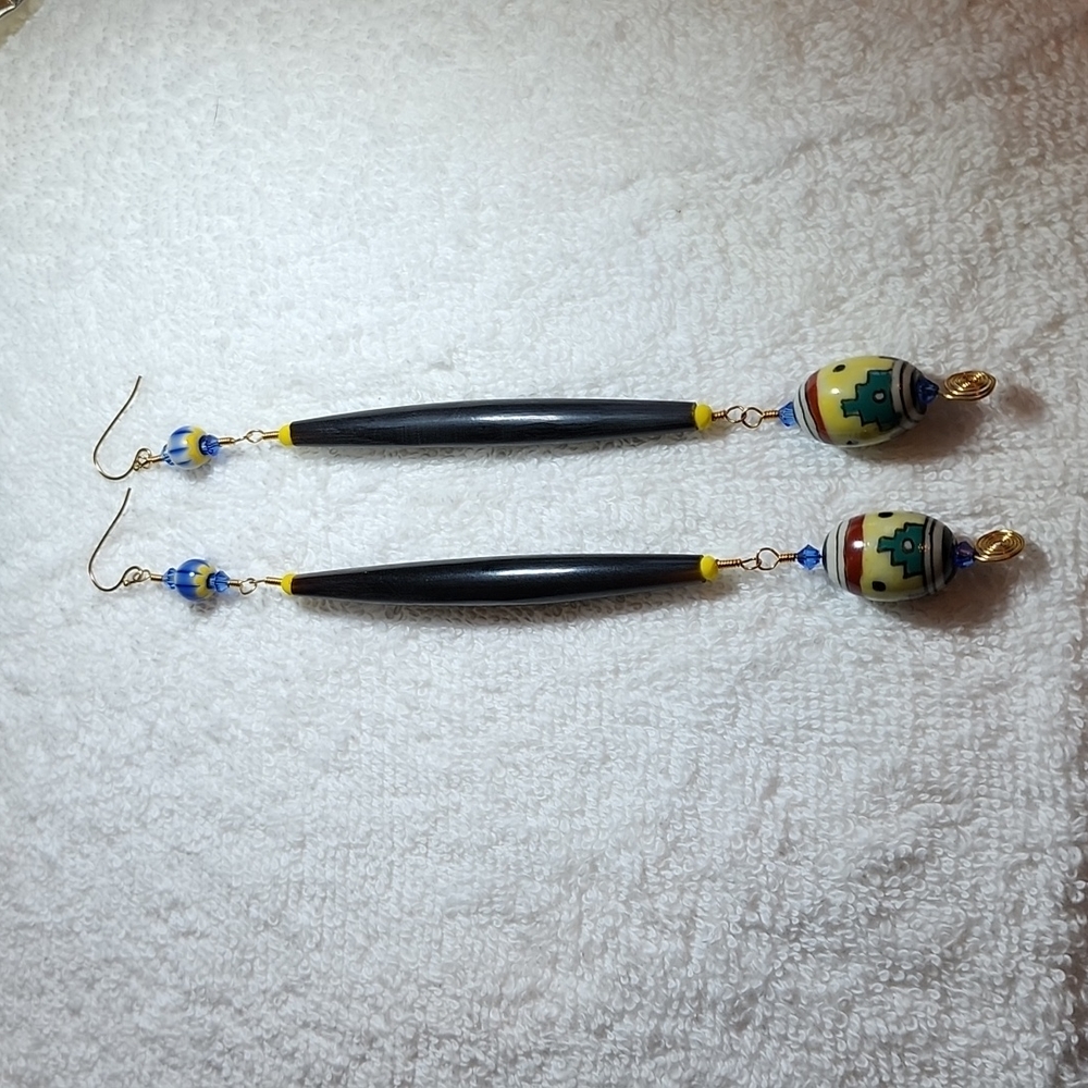 Long dangle native painted earrings